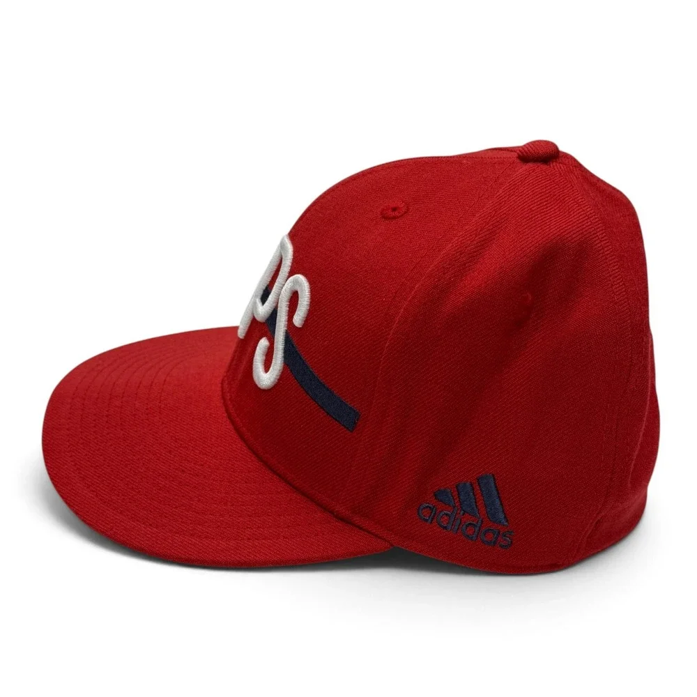 Adidas Washington Capitals NHL Red Flat Brim Stretch Fit Hat S/M CAPS Logo